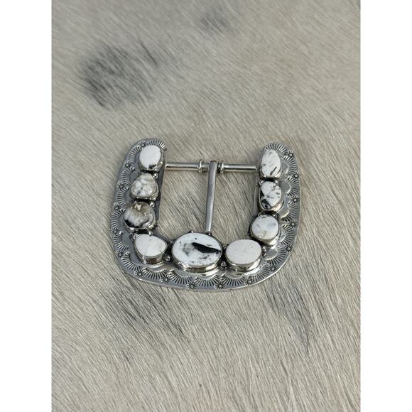 Native American Sterling Silver White Buffalo Belt Buckle Statement Hand Stamped main image 10